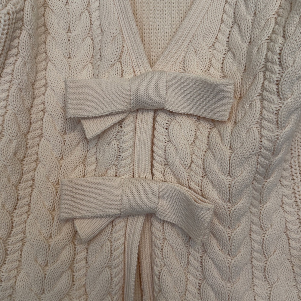 525 America Cream Cable Knit Puff Sleeve Short Cardigan - Picture 5 of 12